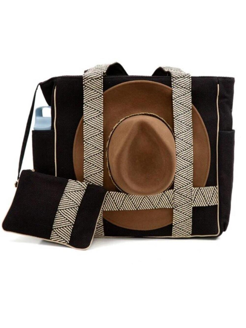 Sidney Byron Suncatcher Daytripper Carryall Travel Tote Black Cream